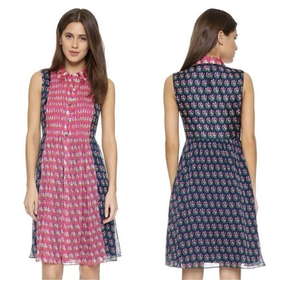 Diane Von Furstenberg Silk Sleeveless Pink Blue Colorful Floral Dress Women's 2 - Picture 2 of 7